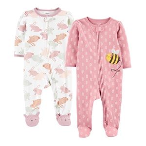 Carters 2 Baby Bunny + Bee 2-Way Zip Cotton Sleep & Play